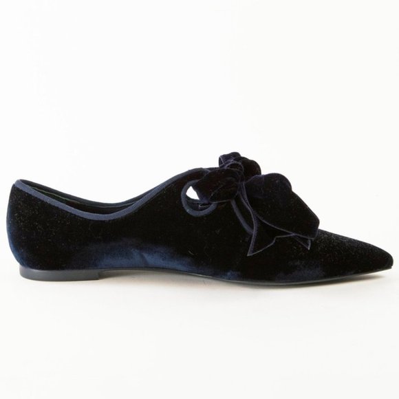 Tory Burch Clara Blue Notte Grosgrain-Trimmed Velvet Point-Toe Flats - Picture 1 of 7